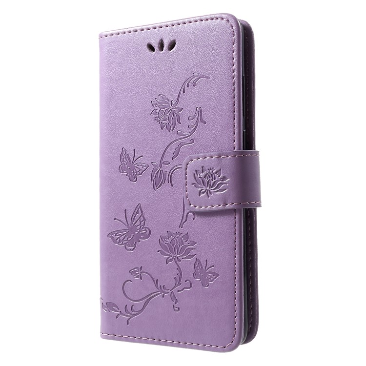 Imprint Butterfly Flower PU Leather Magnetic Flip Shell for Huawei P30 - Light Purple-3
