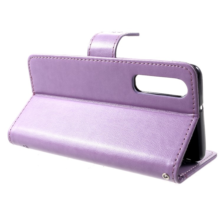 Imprint Butterfly Flower PU Leather Magnetic Flip Shell for Huawei P30 - Light Purple-4