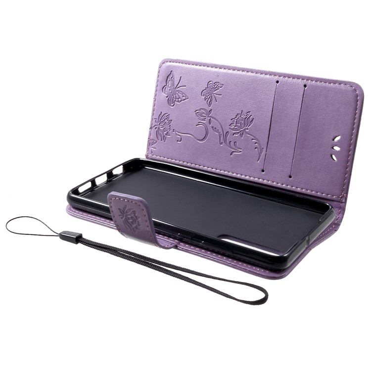 Imprint Butterfly Flower PU Leather Magnetic Flip Shell for Huawei P30 - Light Purple-5