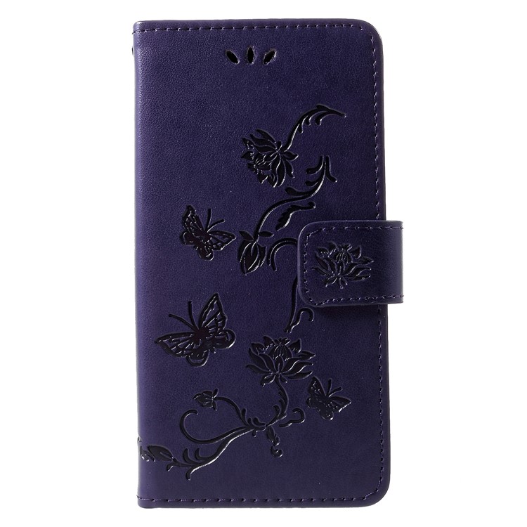 Imprint Butterfly Flower PU Leather Protection Mobile Phone Casing for Huawei P30 - Dark Purple-1