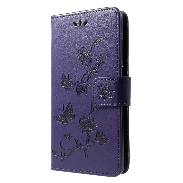 Imprint Butterfly Flower PU Leather Protection Mobile Phone Casing for Huawei P30 - Dark Purple-3