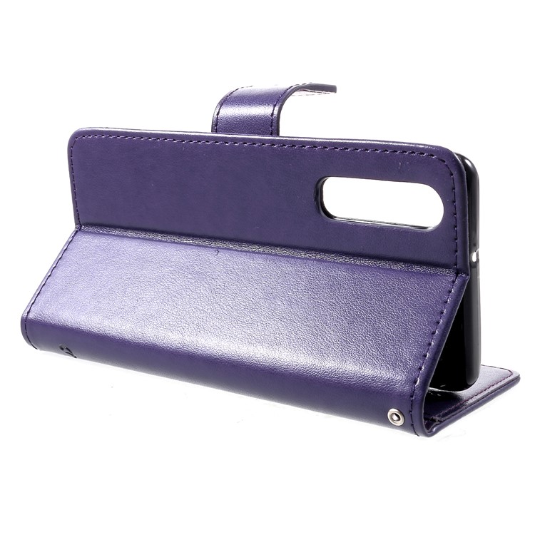 Imprint Butterfly Flower PU Leather Protection Mobile Phone Casing for Huawei P30 - Dark Purple-4