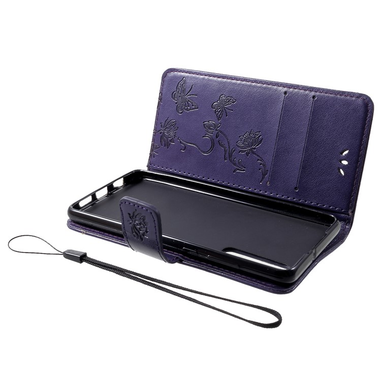 Imprint Butterfly Flower PU Leather Protection Mobile Phone Casing for Huawei P30 - Dark Purple-5