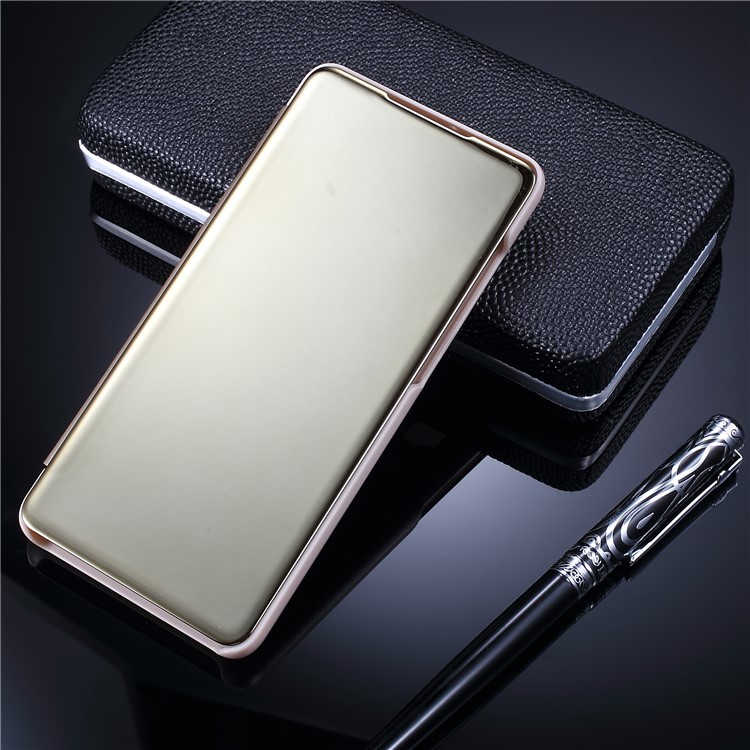 Plated Mirror Surface View Window Leather Phone Shell for Huawei P30 - Gold-3