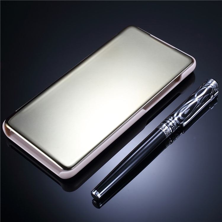 Plated Mirror Surface View Window Leather Phone Shell for Huawei P30 - Gold-6