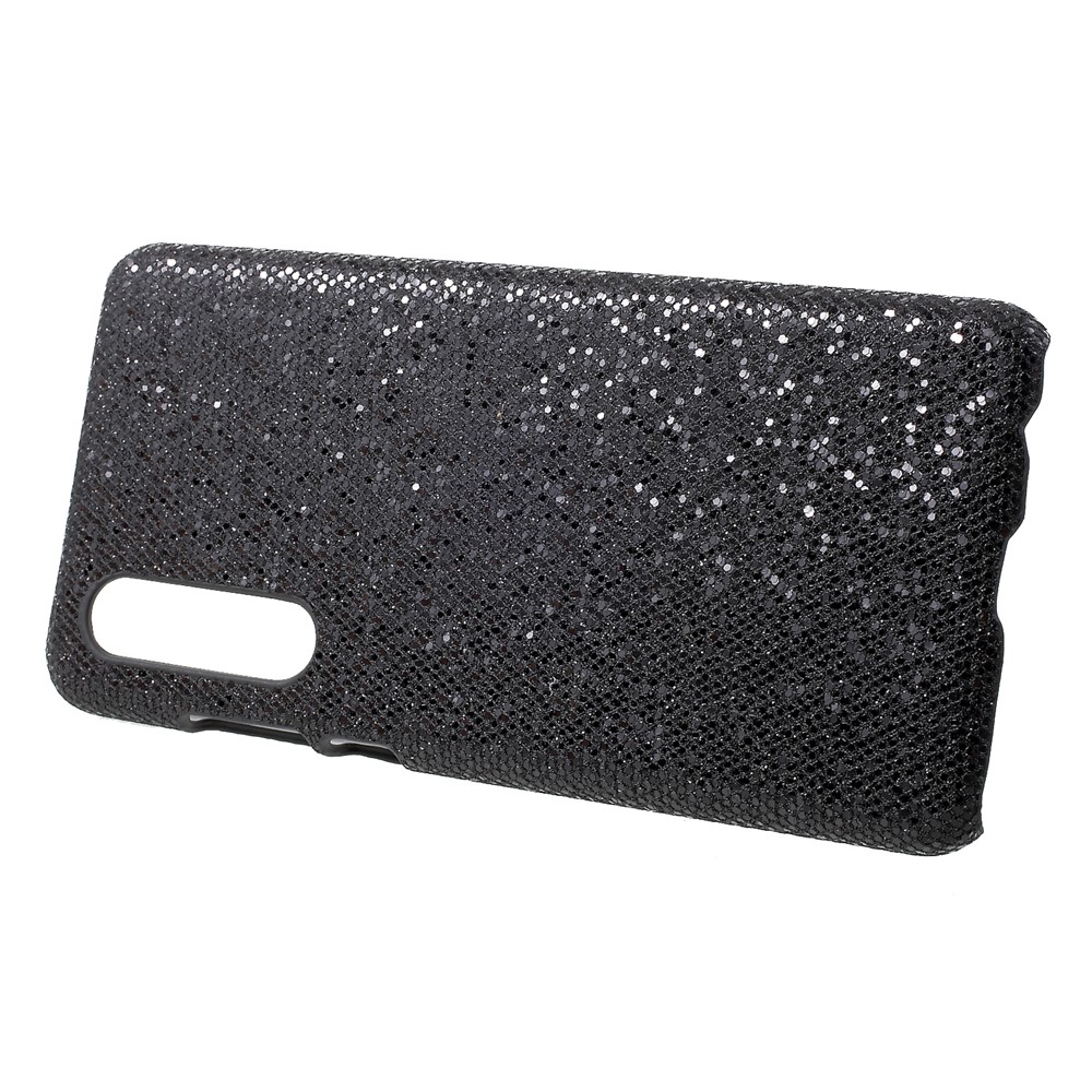 PU Leather Coated Hard PC Protector Cover for Huawei P30 - Black Glitter Sequins-2