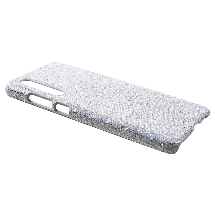 PU Leather Coated Hard PC Protector Mobile Phone Case for Huawei P30 - Silver Glitter Sequins-2