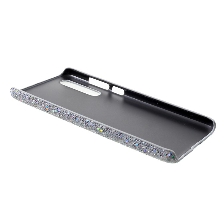 PU Leather Coated Hard PC Protector Mobile Phone Case for Huawei P30 - Silver Glitter Sequins-3