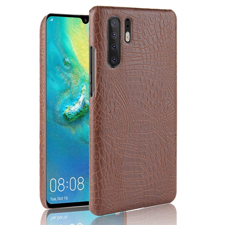 Crocodile Texture PU Leather Coated Plastic Phone Case for Huawei P30 Pro - Brown-1