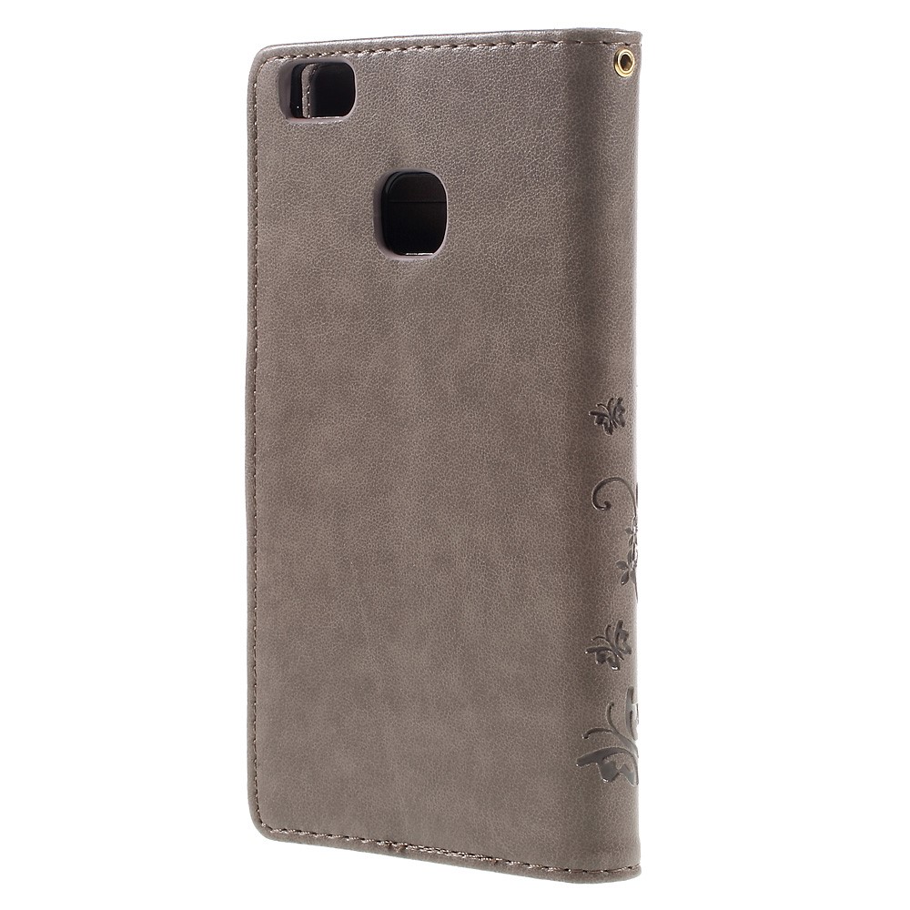 Butterfly Wallet Stand Leather Cover for Huawei P9 Lite - Grey-2