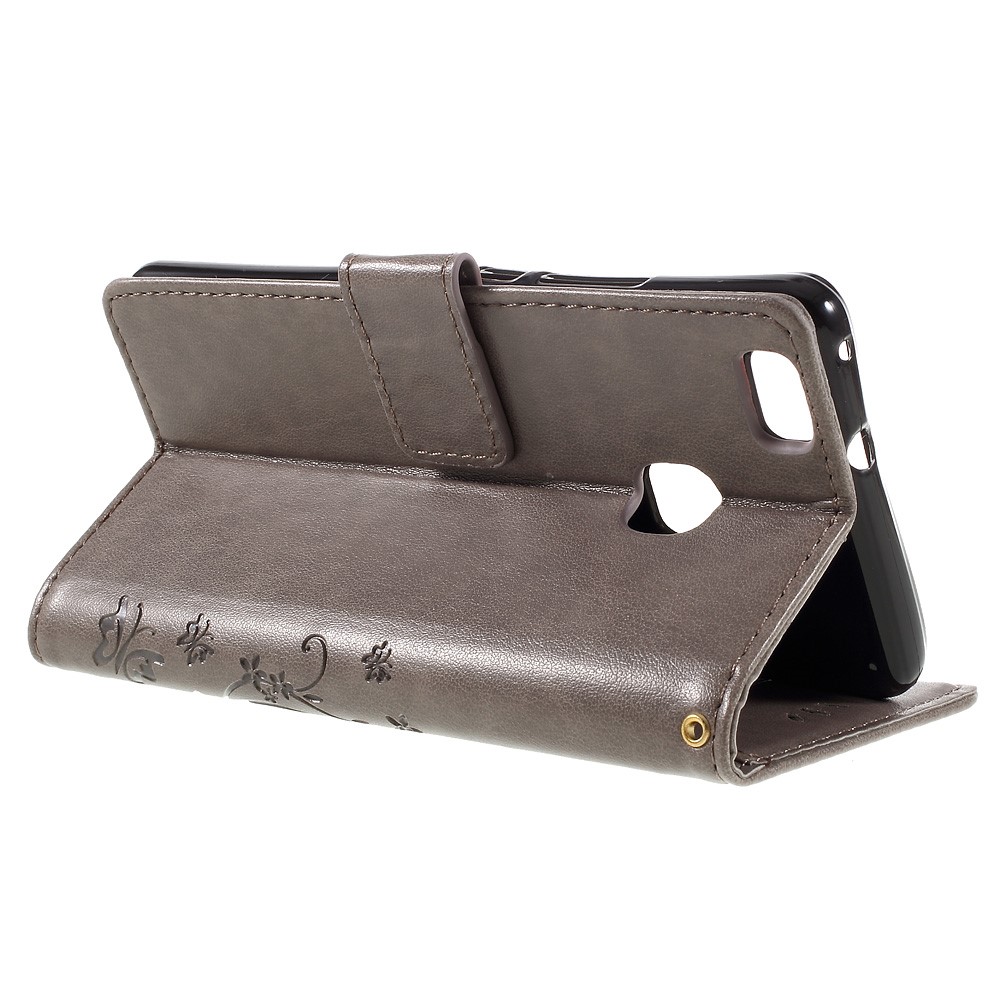 Butterfly Wallet Stand Leather Cover for Huawei P9 Lite - Grey-5