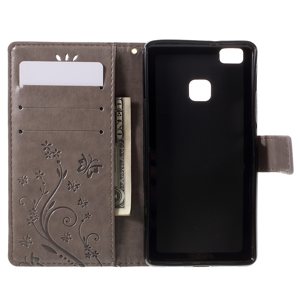 Butterfly Wallet Stand Leather Cover for Huawei P9 Lite - Grey-6