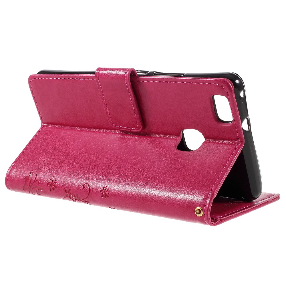 Butterfly Wallet Stand Leather Shell for Huawei P9 Lite - Rose-5