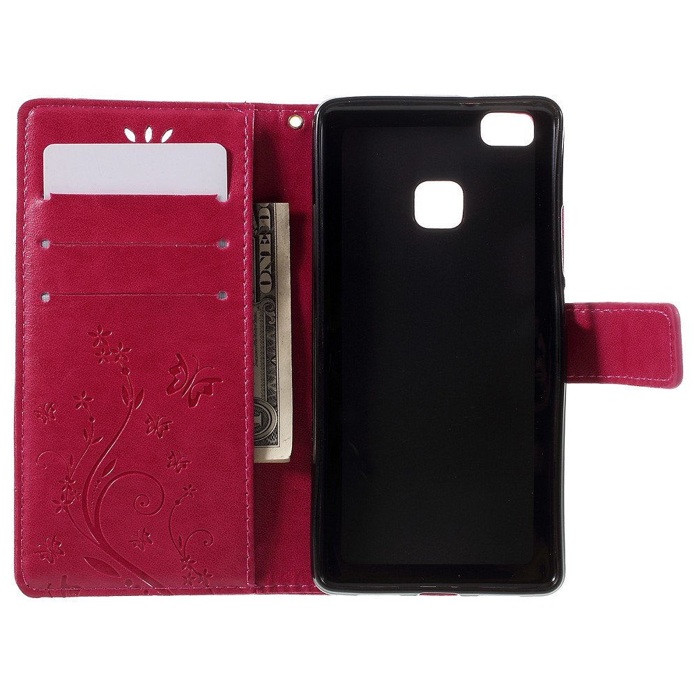 Butterfly Wallet Stand Leather Shell for Huawei P9 Lite - Rose-6