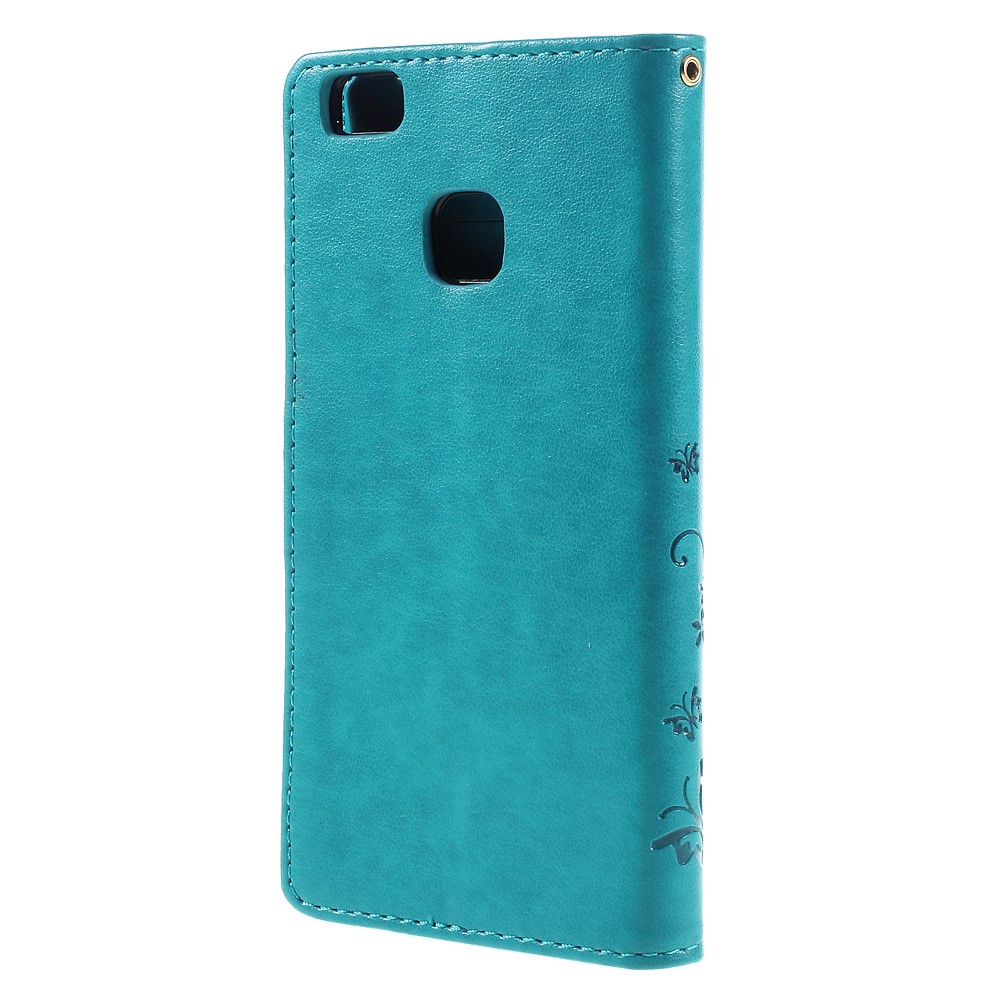 Porte-cartes Papillon Étui en Cuir PU Pour Huawei P9 Lite - Bleu-2