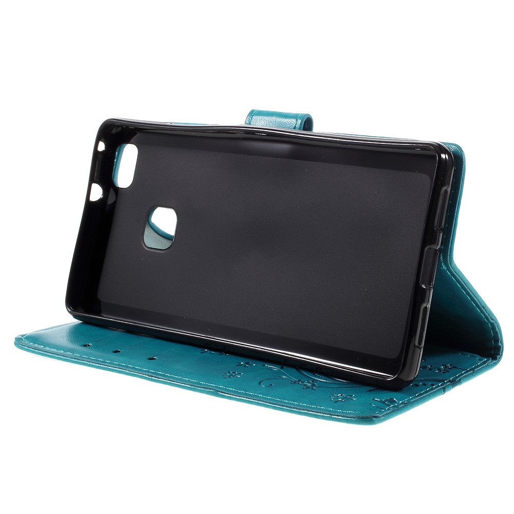 Butterfly Card Holder PU Leather Case for Huawei P9 Lite - Blue-4