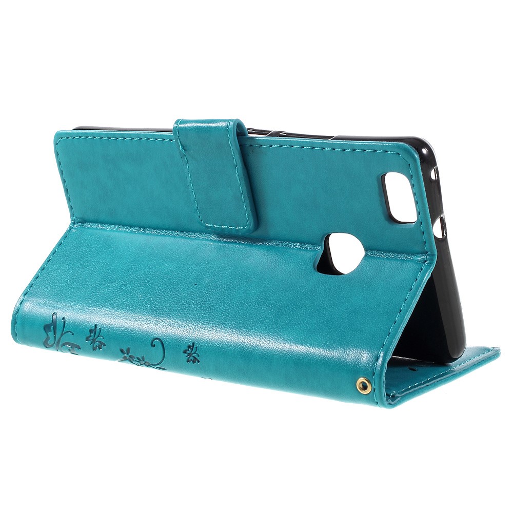 Butterfly Card Holder PU Leather Case for Huawei P9 Lite - Blue-5
