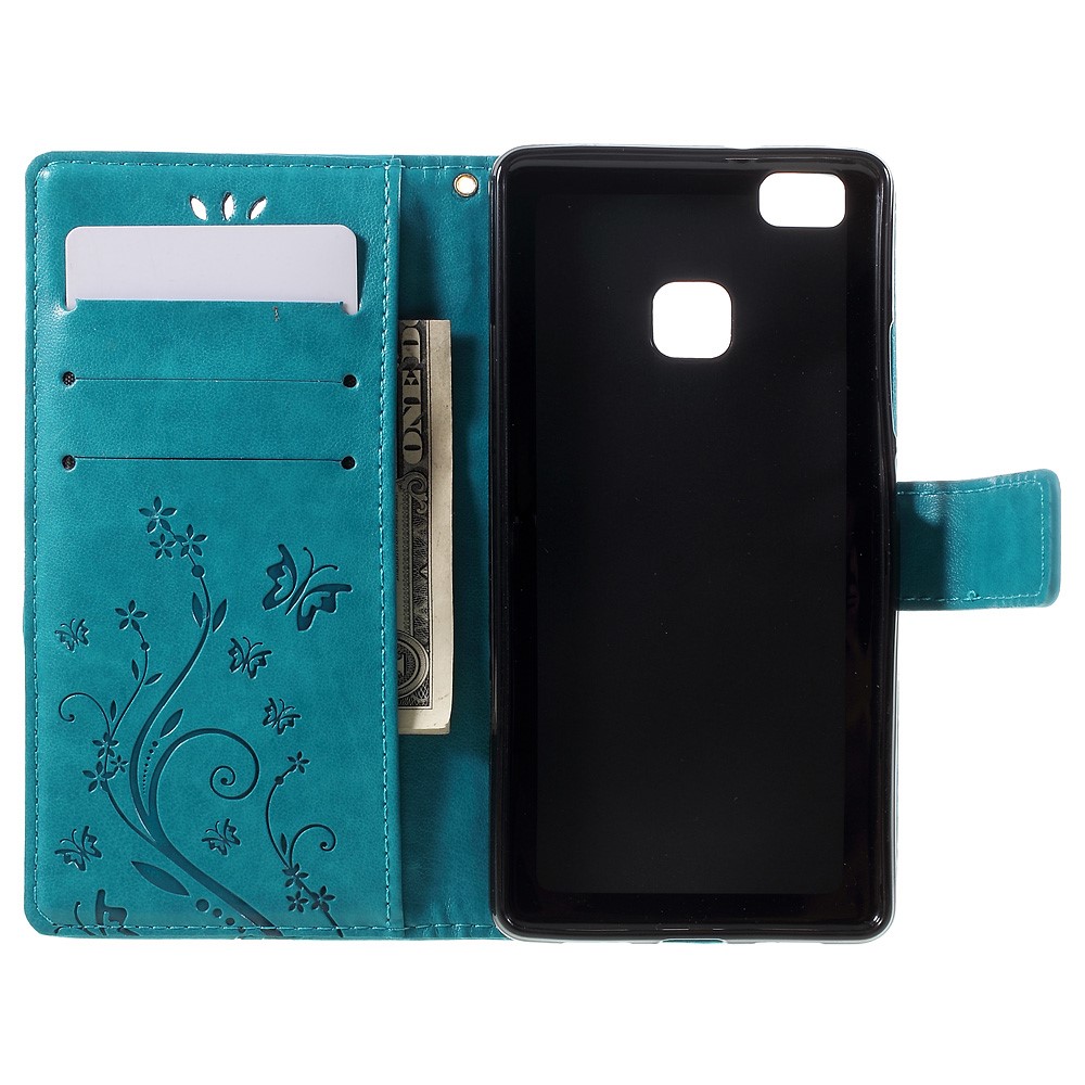 Porte-cartes Papillon Étui en Cuir PU Pour Huawei P9 Lite - Bleu-6