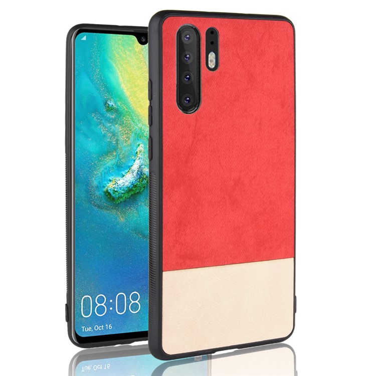 Bi-color Splicing PU Leather Coated PC + TPU Hybrid Cover for Huawei P30 Pro - Red-1