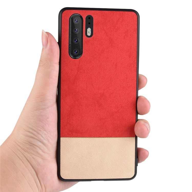 Bi-color Splicing PU Leather Coated PC + TPU Hybrid Cover for Huawei P30 Pro - Red-2