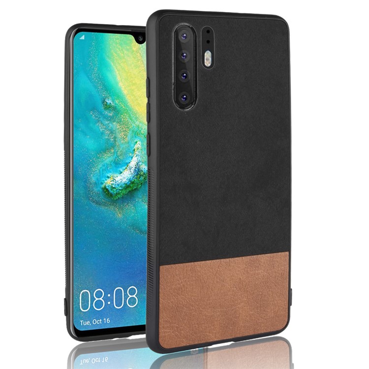 Bi-color Splicing PU Leather Coated PC + TPU Hybrid Shell for Huawei P30 Pro - Black-1