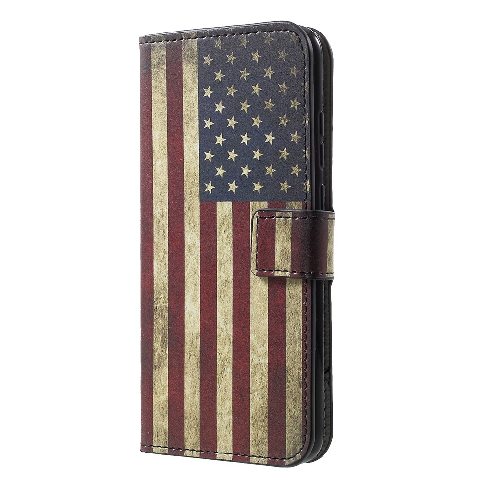 Porte-cartes à Motifs Couverture Accessoire en Cuir Pour Huawei Honor 10 Lite / p Smart (2019) - Drapeau Américain Vintage-3