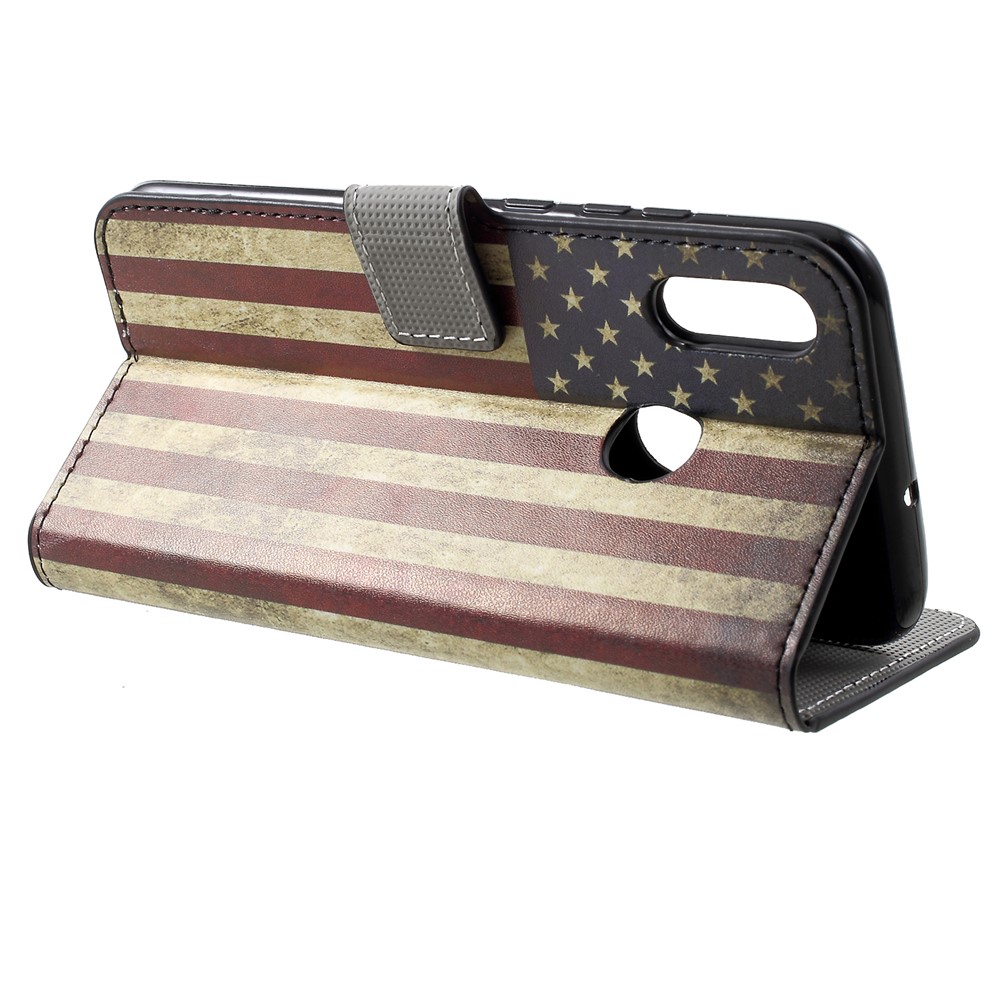 Patterned Card Holder Stand Leather Accessory Cover for Huawei Honor 10 Lite/P Smart (2019) - Vintage US Flag-4