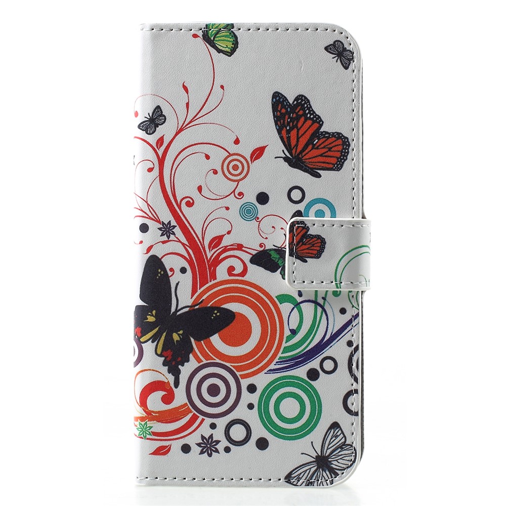 Patterned Card Holder Stand Leather Accessory Shell for Huawei Honor 10 Lite/P Smart (2019) - Butterfly and Circle-1