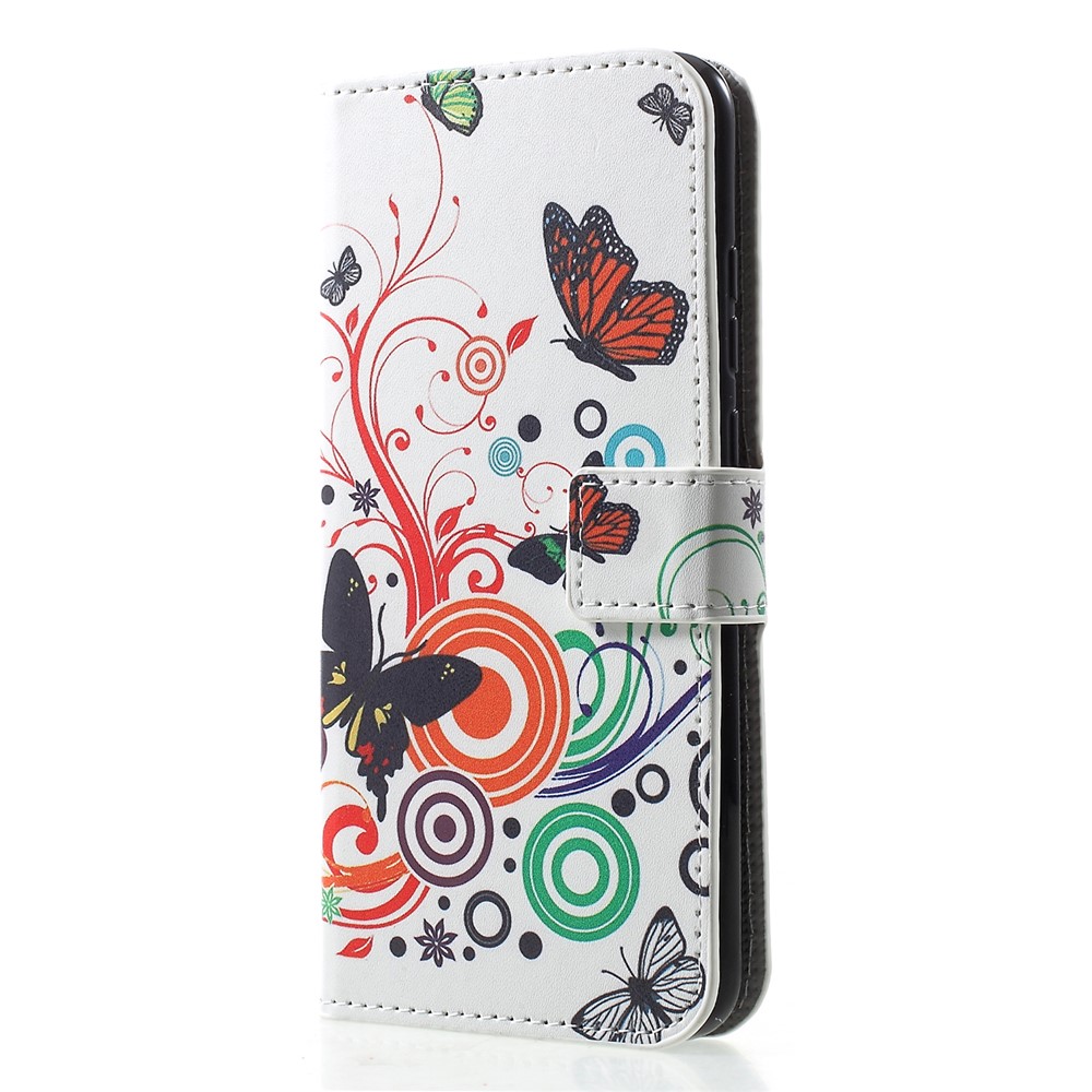 Patterned Card Holder Stand Leather Accessory Shell for Huawei Honor 10 Lite/P Smart (2019) - Butterfly and Circle-3