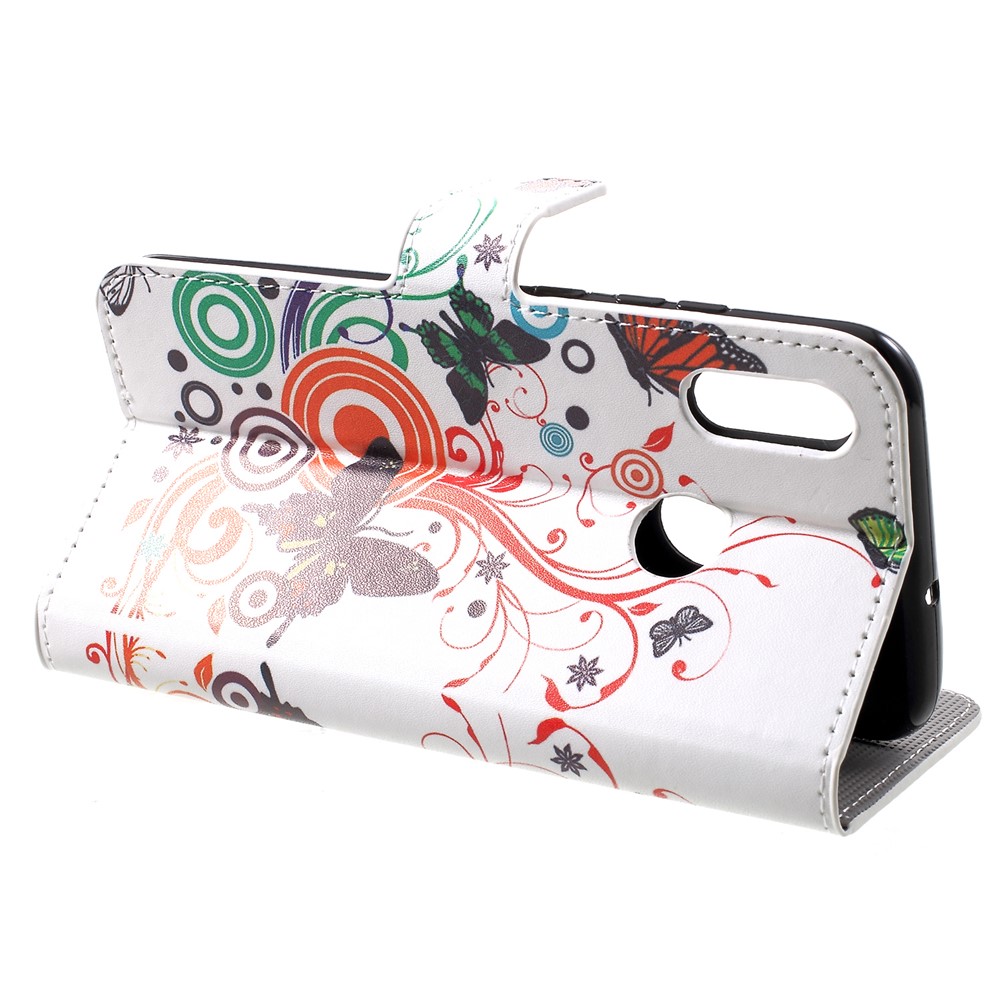 Patterned Card Holder Stand Leather Accessory Shell for Huawei Honor 10 Lite/P Smart (2019) - Butterfly and Circle-4
