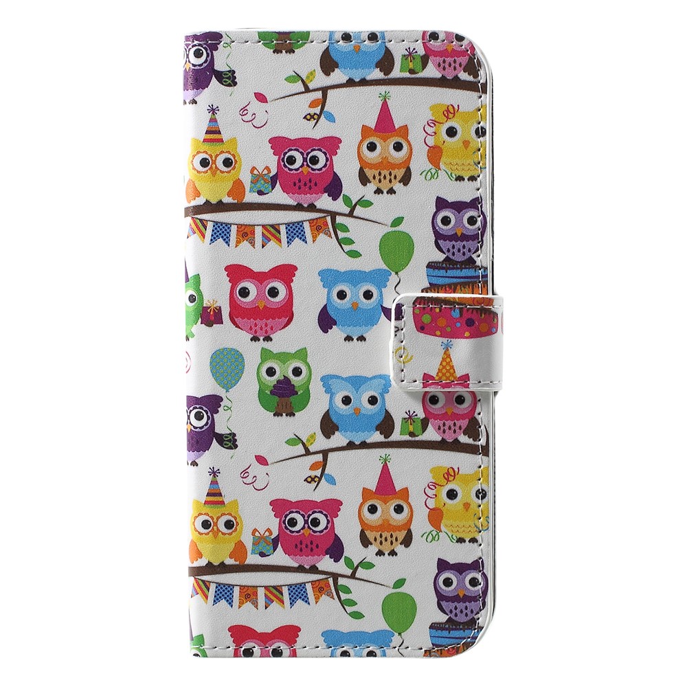 Patterned Card Holder Stand Leather Cellphone Case for Huawei Honor 10 Lite/P Smart (2019) - Multiple Cute Owls-1