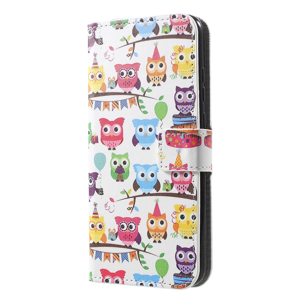 Patterned Card Holder Stand Leather Cellphone Case for Huawei Honor 10 Lite/P Smart (2019) - Multiple Cute Owls-3