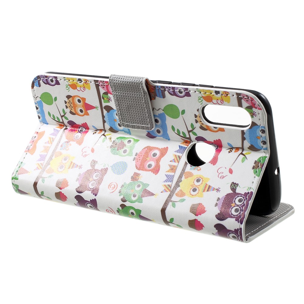 Case de Teléfonos Celulares de Cuero Para Soporte de Tarjetas Estampadas Para Huawei Honor 10 Lite/P Smart (2019) - Múltiples Búhos Lindos