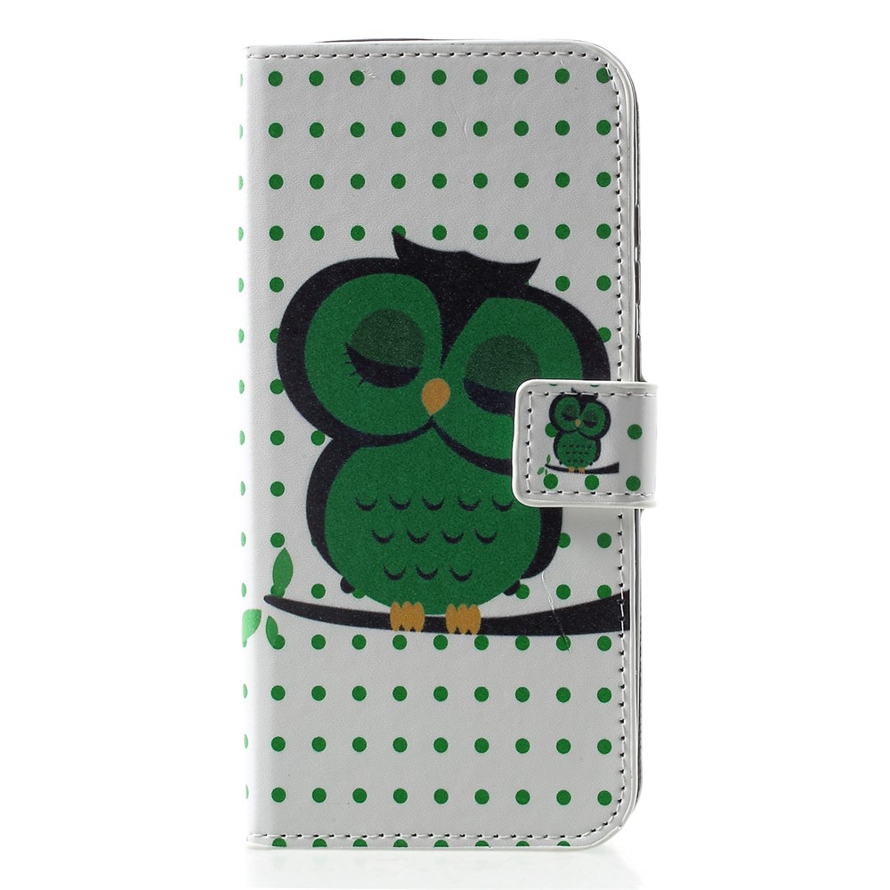 Patterned Card Holder Stand Leather Mobile Case for Huawei Honor 10 Lite/P Smart (2019) - Green Owl-1