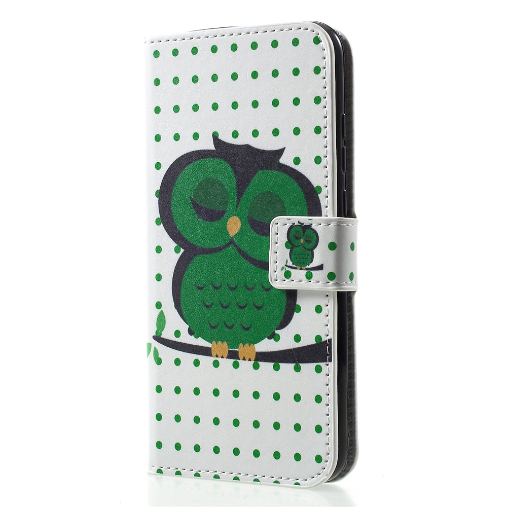 Patterned Card Holder Stand Leather Mobile Case for Huawei Honor 10 Lite/P Smart (2019) - Green Owl-3