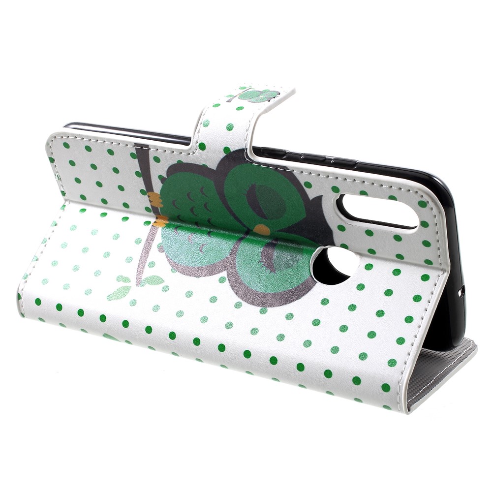 Patterned Card Holder Stand Leather Mobile Case for Huawei Honor 10 Lite/P Smart (2019) - Green Owl-4