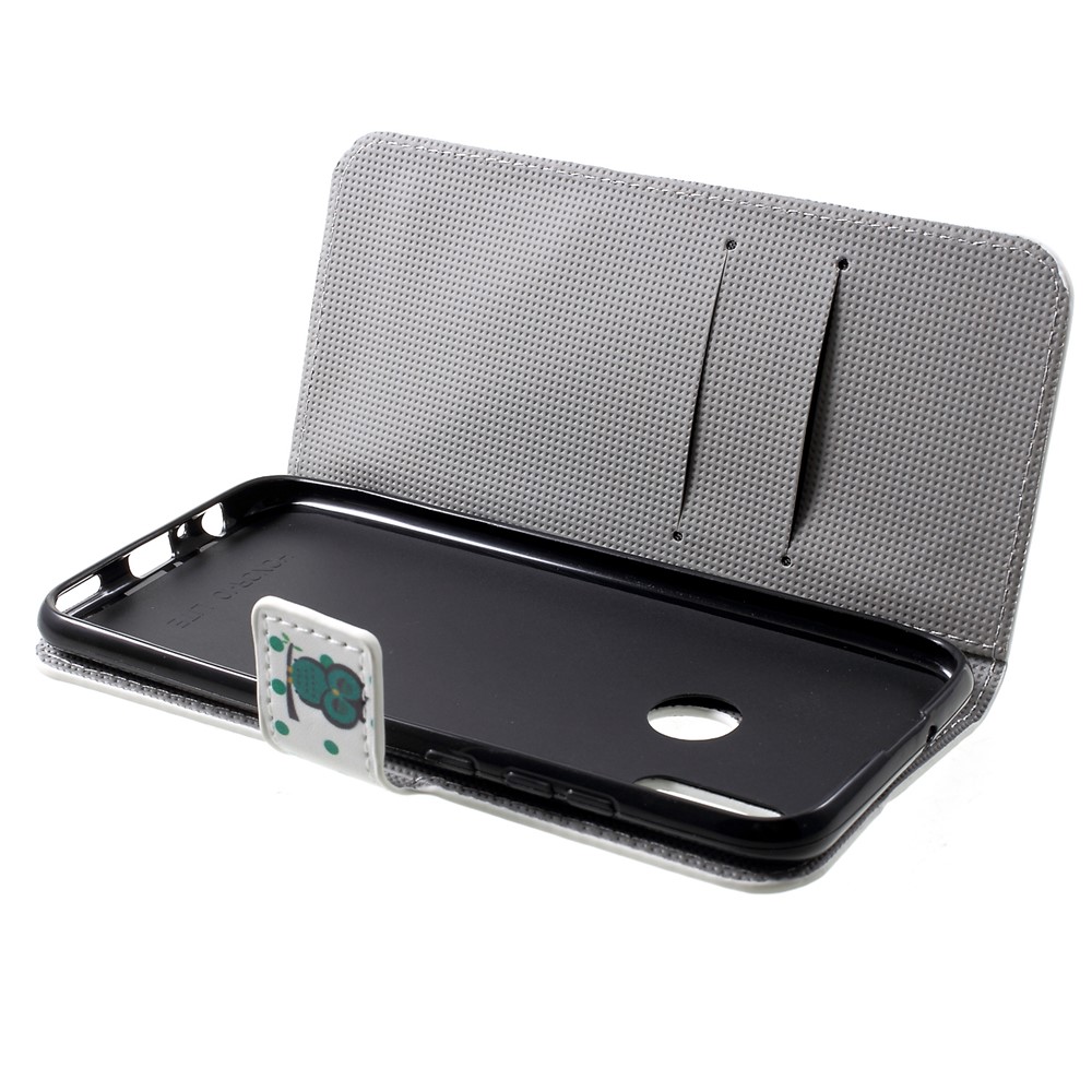 Patterned Card Holder Stand Leather Mobile Case for Huawei Honor 10 Lite/P Smart (2019) - Green Owl-5