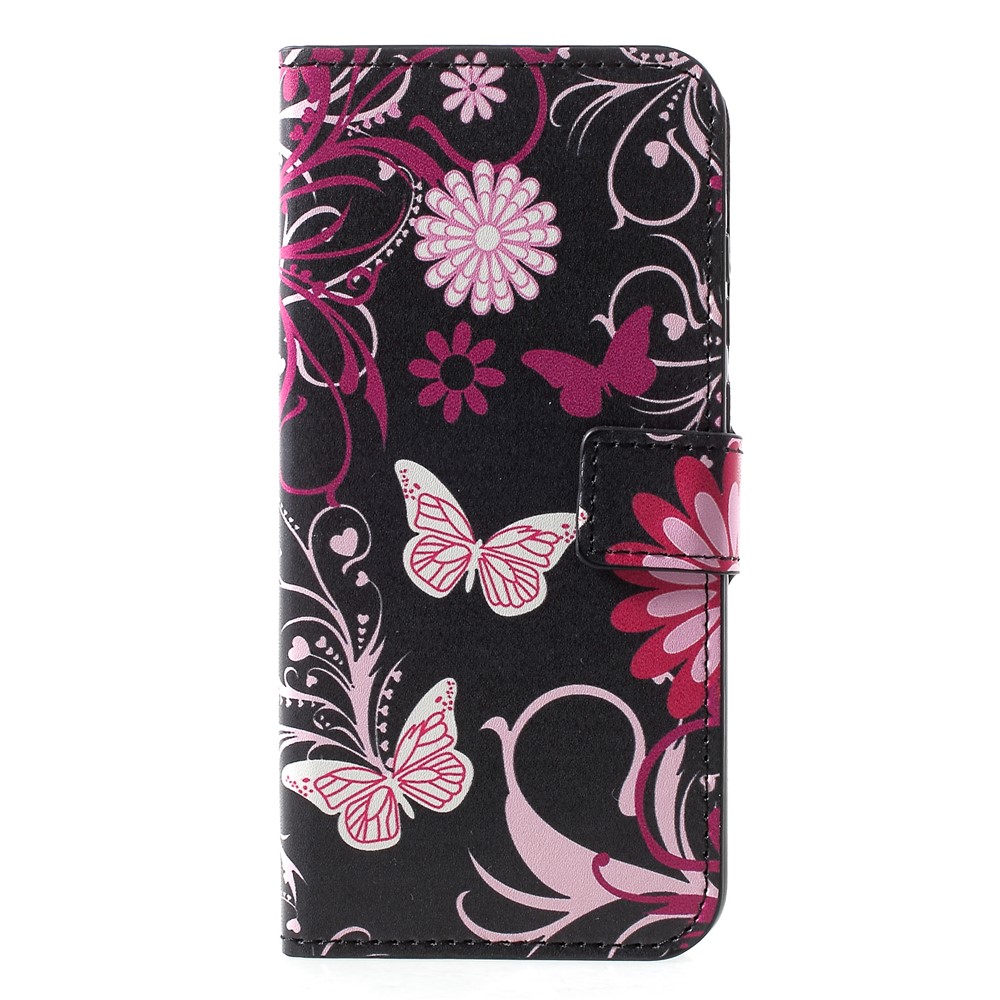 Patterned Stand Leather Card Holder Case for Huawei Honor 10 Lite/P Smart (2019) - Butterfly Flower-1