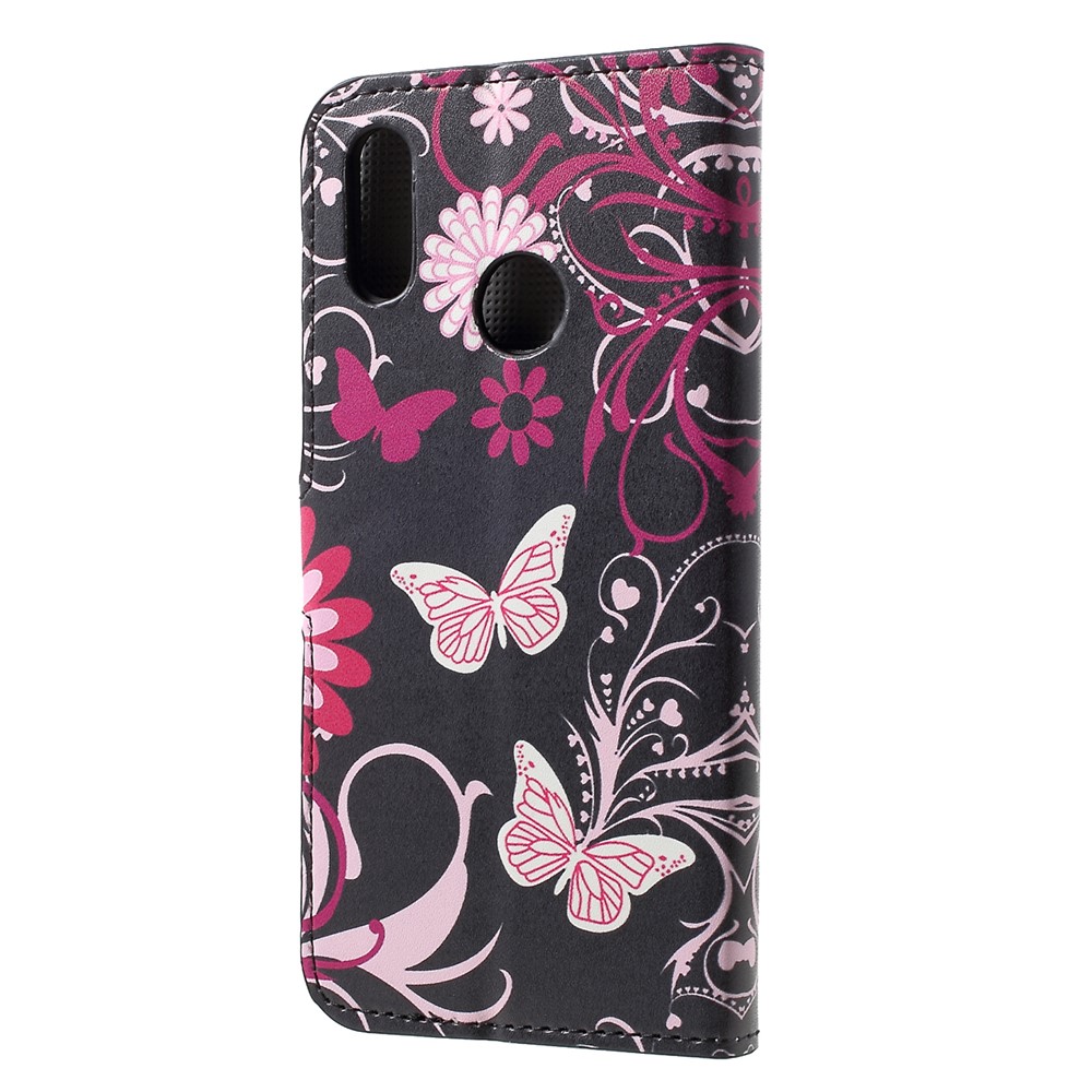 Patterned Stand Leather Card Holder Case for Huawei Honor 10 Lite/P Smart (2019) - Butterfly Flower-2