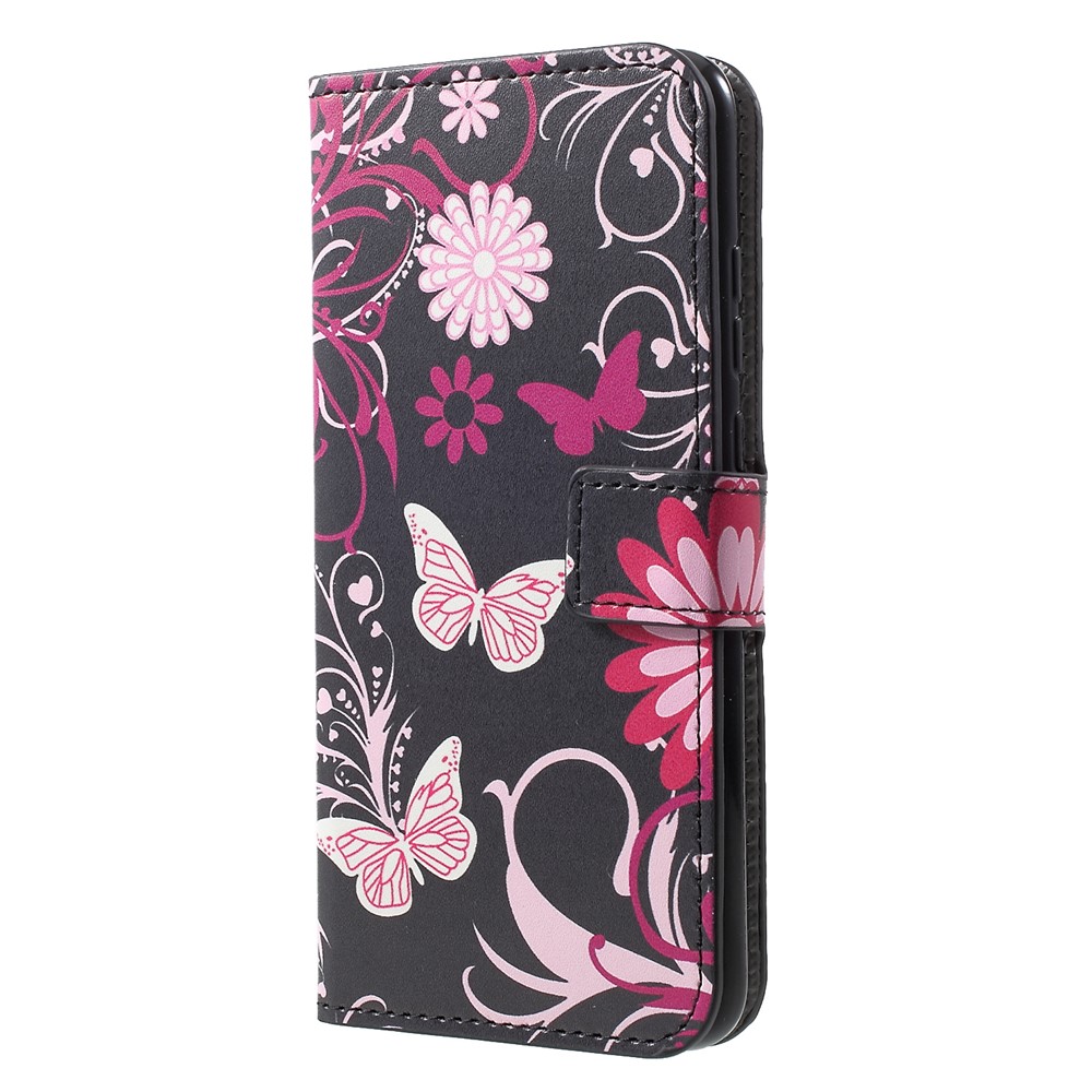 Patterned Stand Leather Card Holder Case for Huawei Honor 10 Lite/P Smart (2019) - Butterfly Flower-3