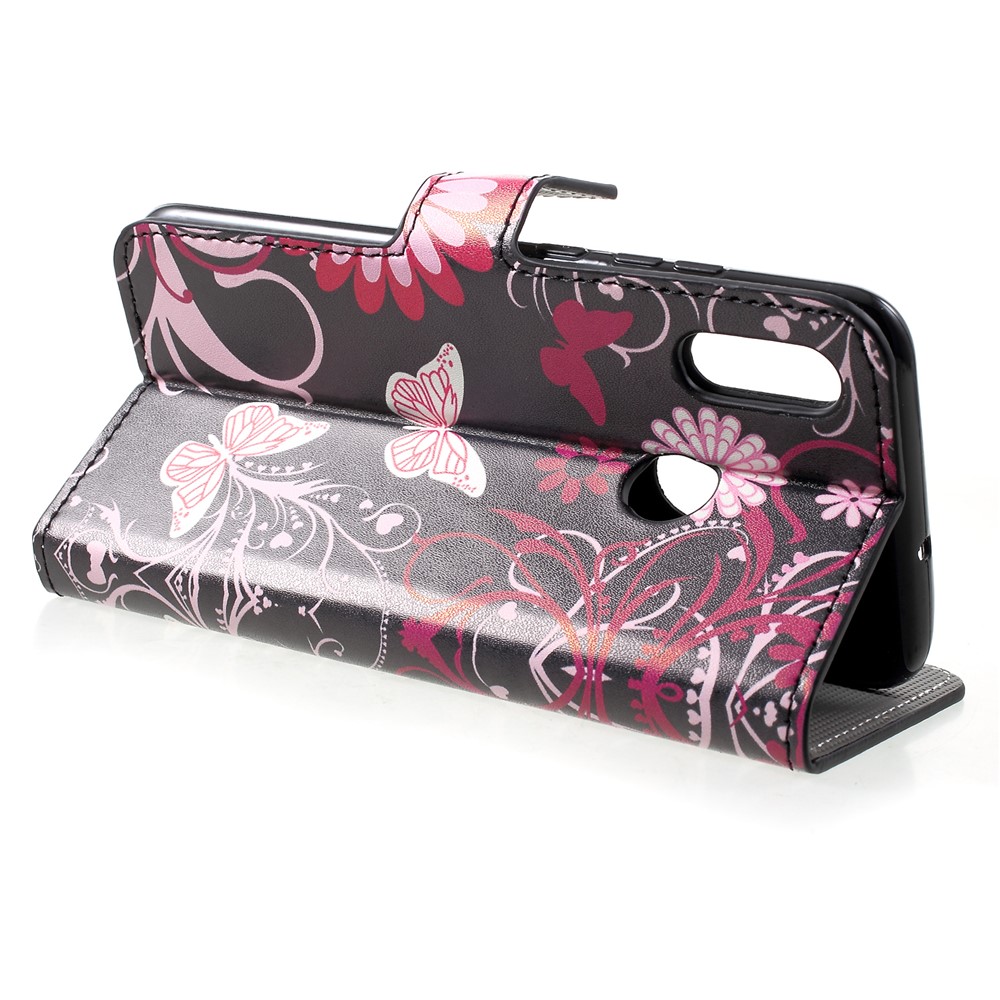 Patterned Stand Leather Card Holder Case for Huawei Honor 10 Lite/P Smart (2019) - Butterfly Flower-4