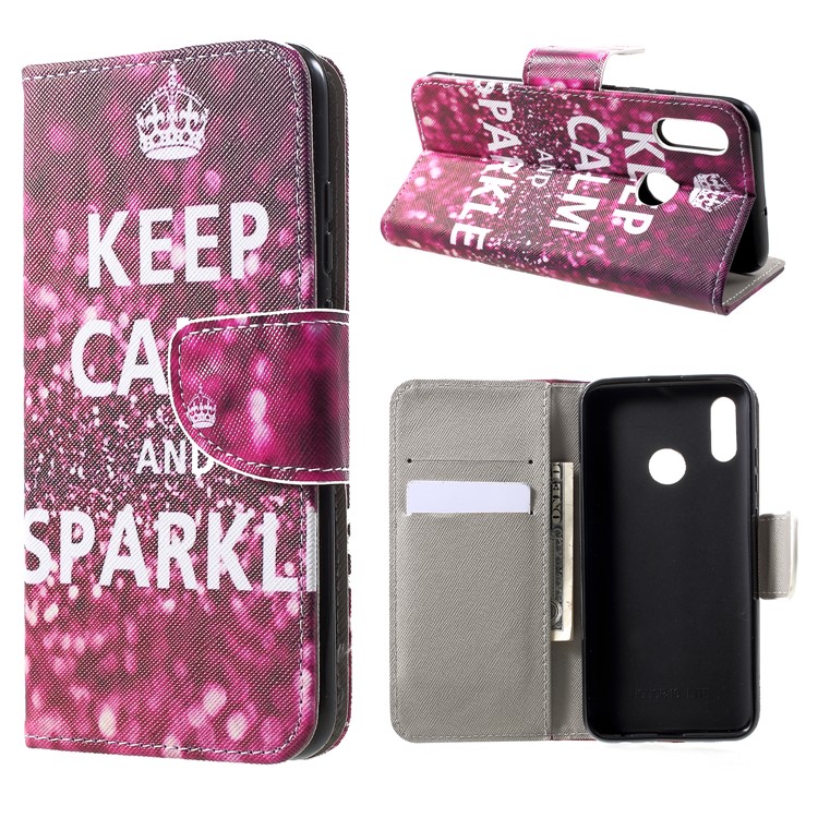 Cross Texture Pattern Printing PU Leather Case for Huawei Honor 10 Lite - Keep Calm and Sparkle-1