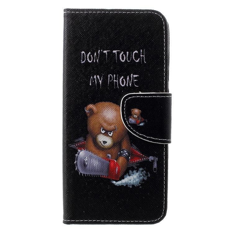 Cross Texture Pattern Printing PU Leather Mobile Phone Case for Huawei Honor 10 Lite - Angry Bear and It's Warning-1