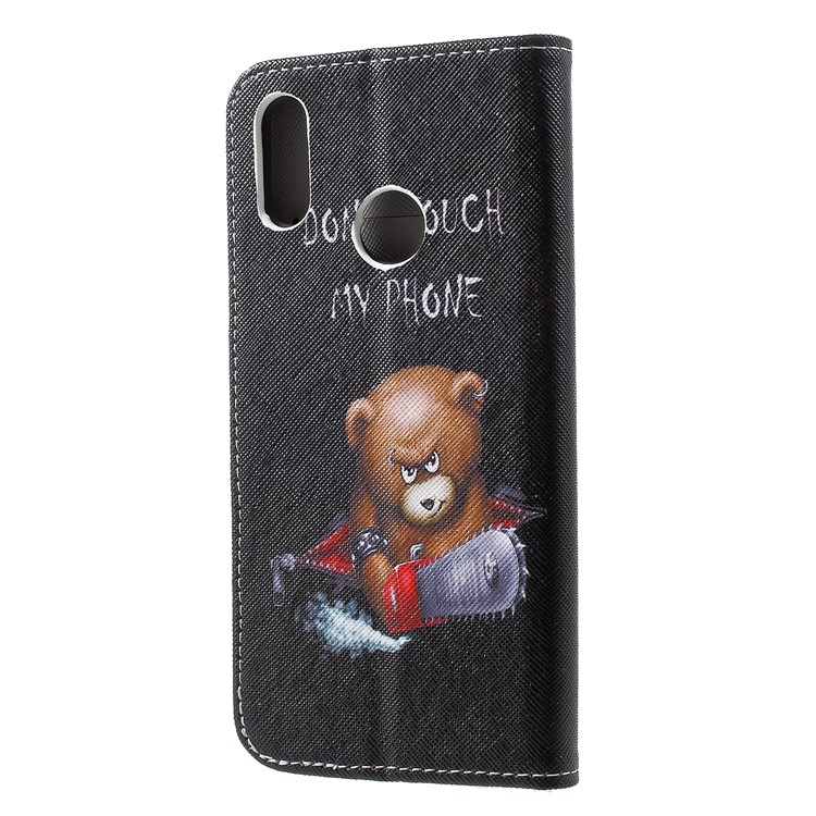 Cross Texture Pattern Printing PU Leather Mobile Phone Case for Huawei Honor 10 Lite - Angry Bear and It's Warning-2
