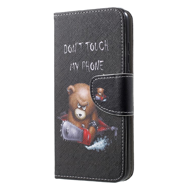 Cross Texture Pattern Printing PU Leather Mobile Phone Case for Huawei Honor 10 Lite - Angry Bear and It's Warning-3