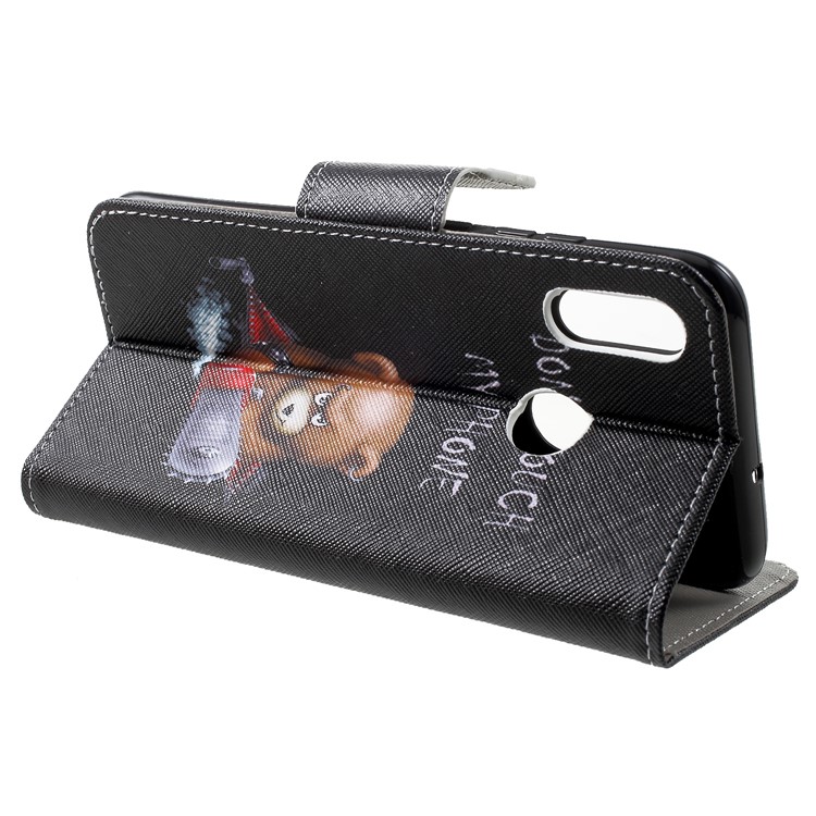 Cross Texture Pattern Printing PU Leather Mobile Phone Case for Huawei Honor 10 Lite - Angry Bear and It's Warning-4