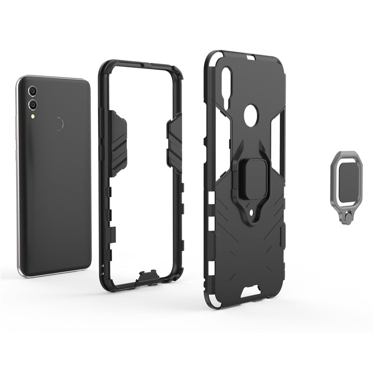 Finger Ring Kickstand PC + TPU Hybrid Cell Phone Cover for Huawei Honor 10 Lite - Black-3