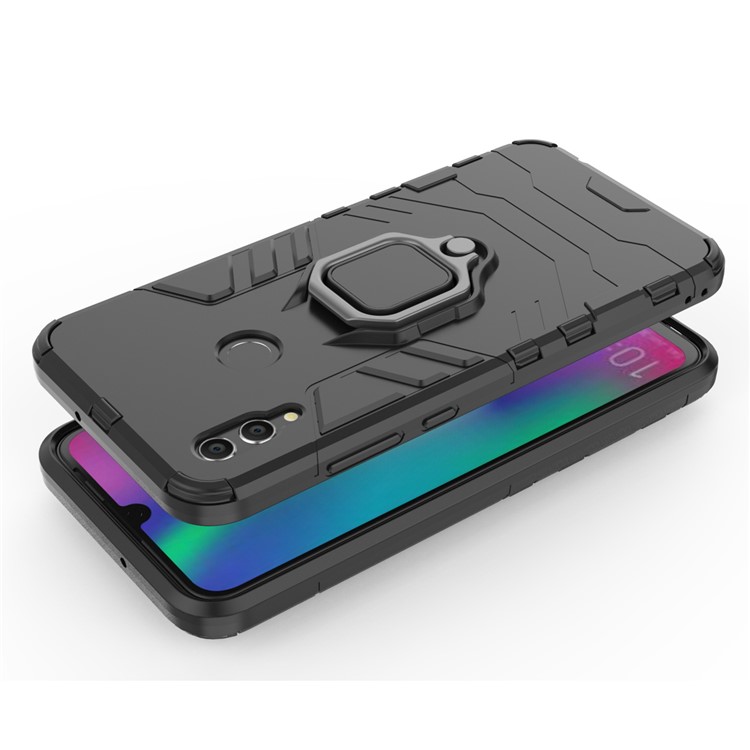 Finger Ring Kickstand PC + TPU Hybrid Cell Phone Cover for Huawei Honor 10 Lite - Black-4