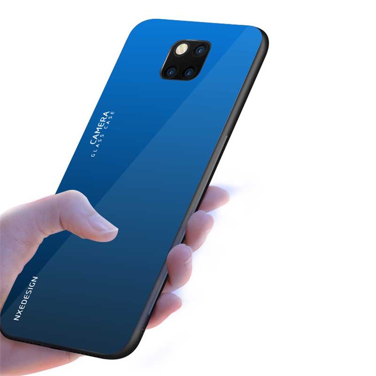 NXE Tempered Glass Back + TPU Hybrid Phone Case for Huawei Mate 20 Pro - Dark Blue-1