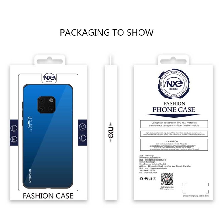 NXE Tempered Glass Back + TPU Hybrid Phone Case for Huawei Mate 20 Pro - Dark Blue-4